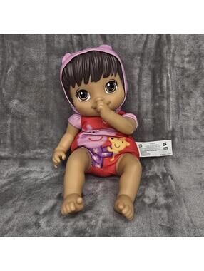 Baby Alive Peppa Pig Party Baby Doll Brunette Brown Hair Pink Hood F2388 Hasbro